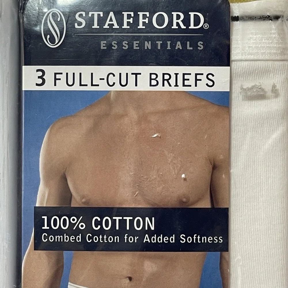 Stafford Men's 3-Pack 100% Cotton Full Cut Briefs Whitey Tighty L 36-38 NOS